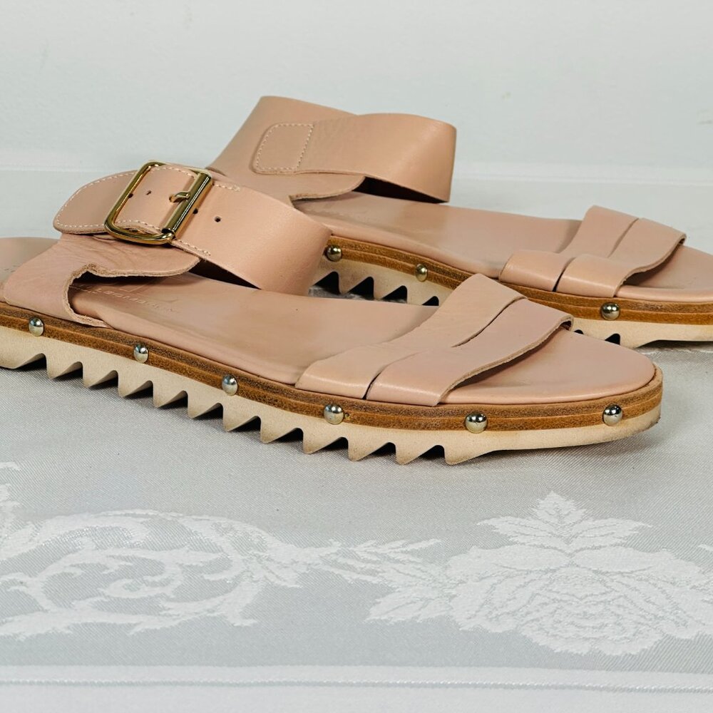 AGL Nude Leather Stud Sandals Ankle Strap 9 9.5 39.5 Attilio Giusti Leombruni